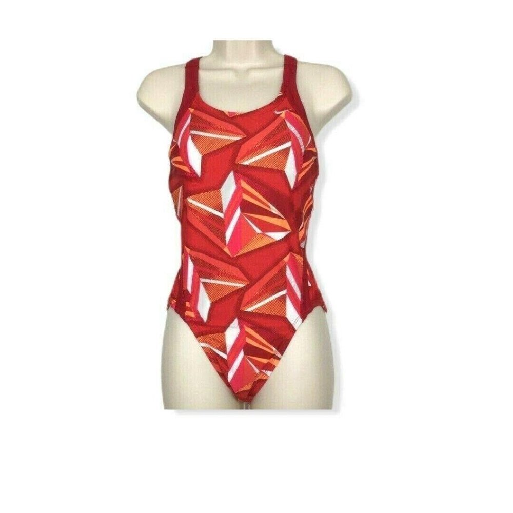 Nike Women Red Geometric Racerback One Piece Med